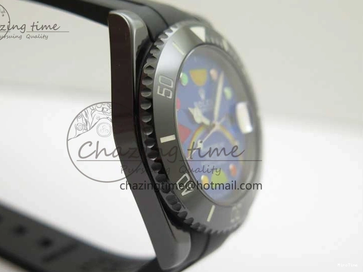 MiroTime 1227 Submariner 40mm Black Ceramic 5GF Best Edition Blue Candy Dial on Black Rubber Strap SA FashionForward 2473
